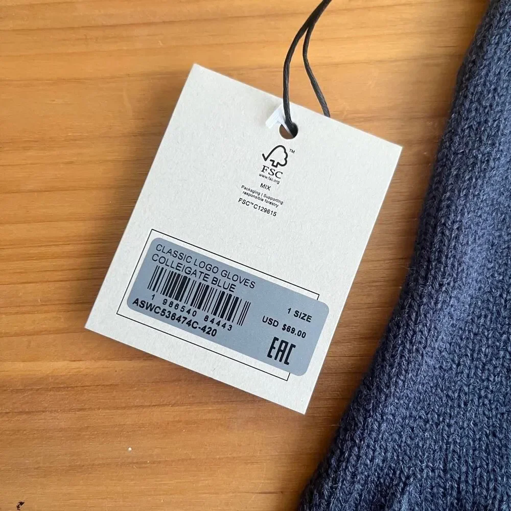AllSaints Gloves Women's New NWT Blue Wool Blend Classic Winter Neutral Cozy